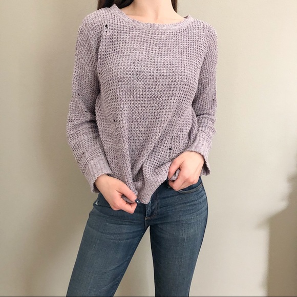 American Eagle Outfitters Sweaters - Distressed, super soft lavender Chenille Sweater